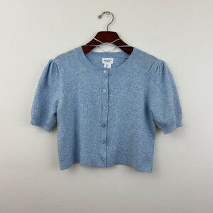 Song of Style Blue Cropped Cardigan Knit Top | Puff Sleeve | Size Small